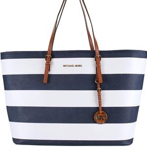 Navy and white striped MK Tote